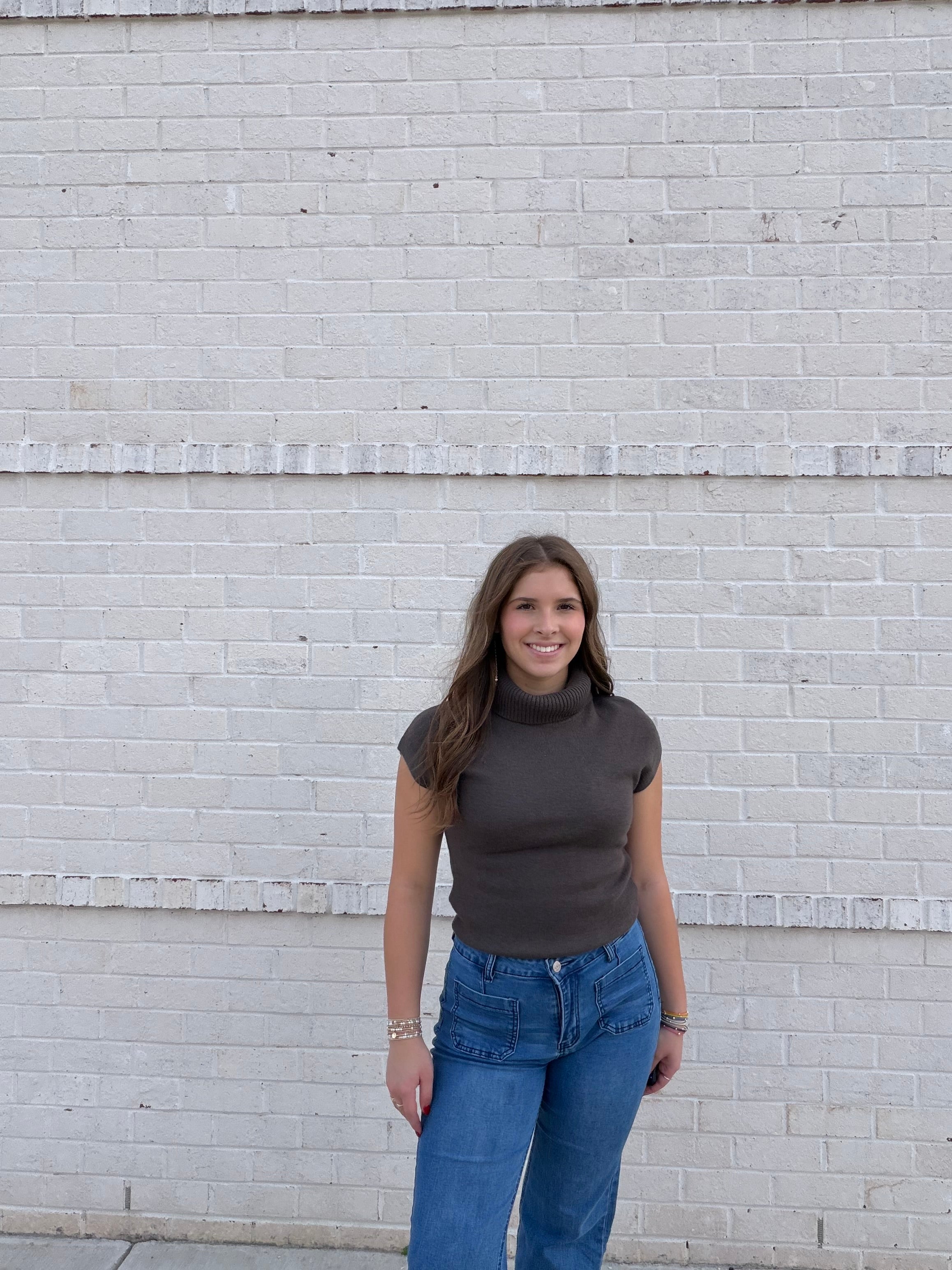 Turtleneck Cap Sleeve Sweater Top