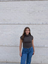 Turtleneck Cap Sleeve Sweater Top