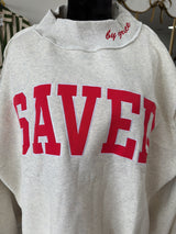 Embroidered Mock Neck “SAVED” Sweatshirt