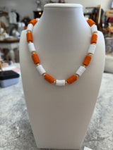 Orange/White Gameday Flat Bead Necklace