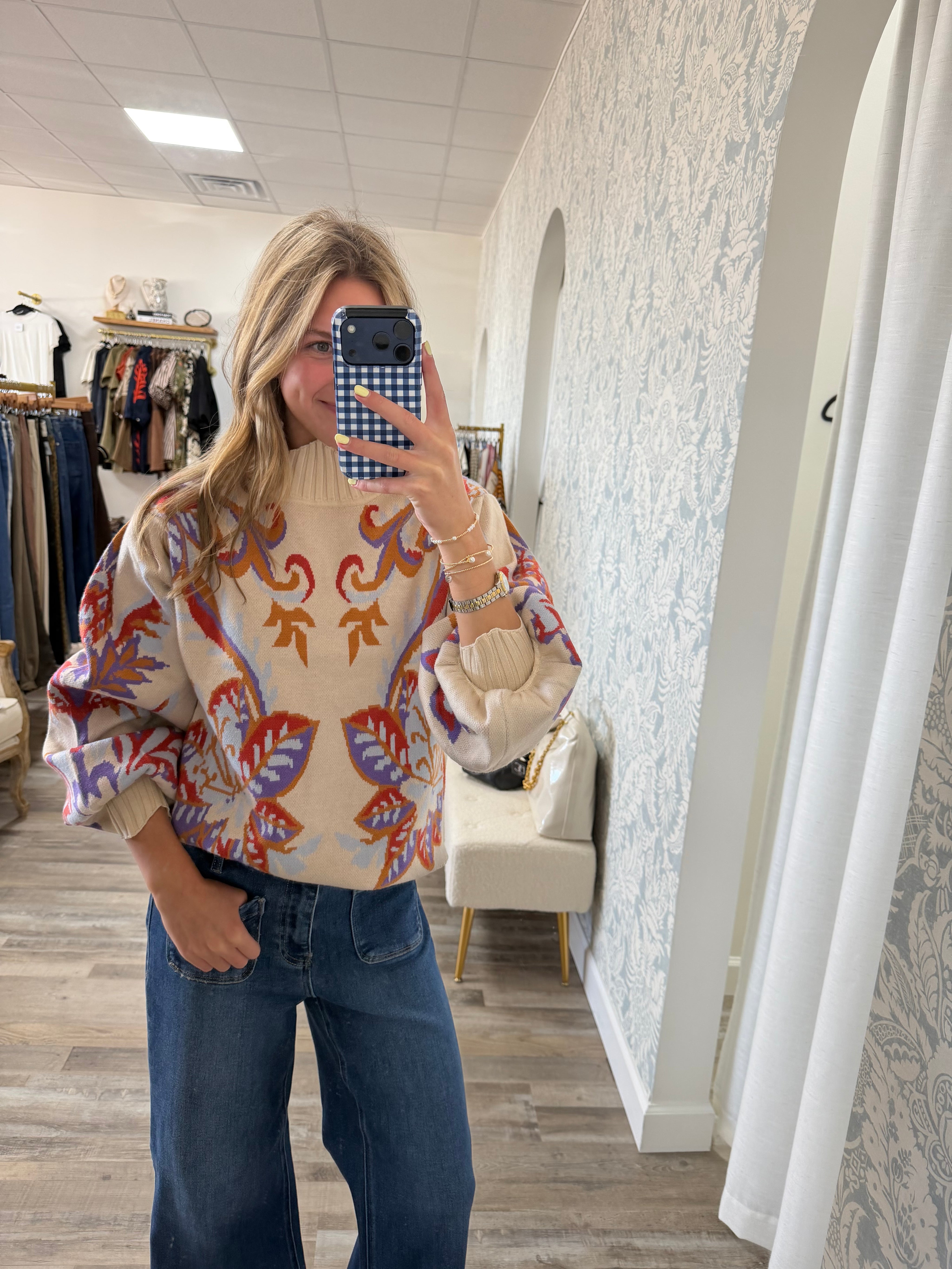 Floral & Leaf Jacquard Sweater