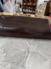 Trapezoid Kiss Lock Crock Clutch Bag