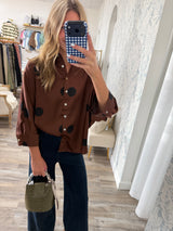 Brown polka dot button down