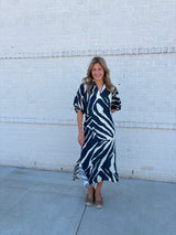 Navy Abstract Zebra Print Maxi Dress