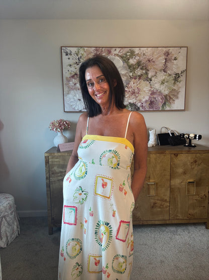 Happy Hour Print Spaghetti Strap Midi Dress