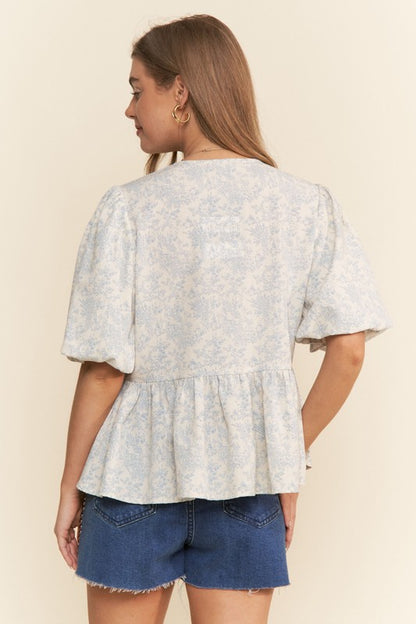 Blue Floral Print Short Sleeve top