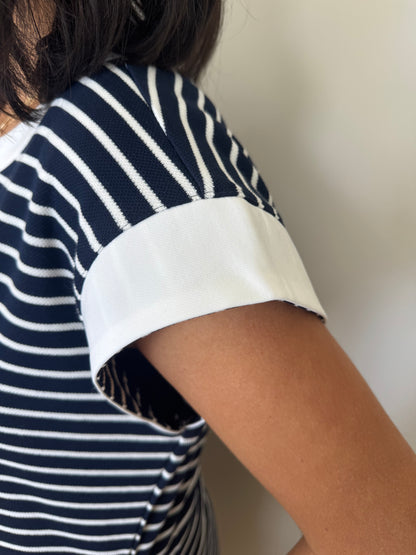 Navy/White Striped Dress With Pockets