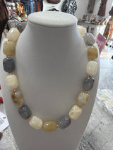 Oval Stone &Gold Ball Necklace