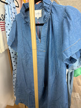 Denim short dress with ruffle collar