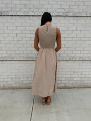 Cream/brown stripe sleeveless dress