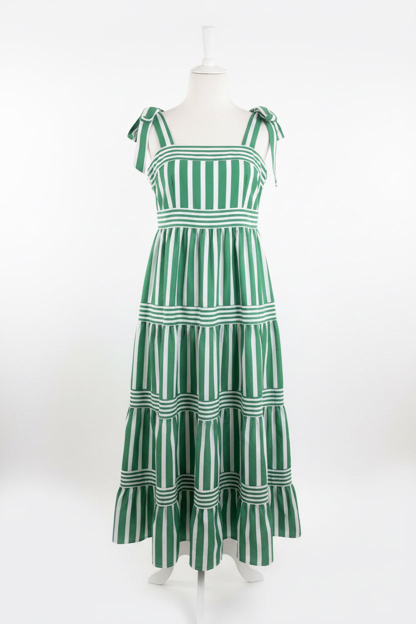 Green stripe maxi dress with shoulder ties