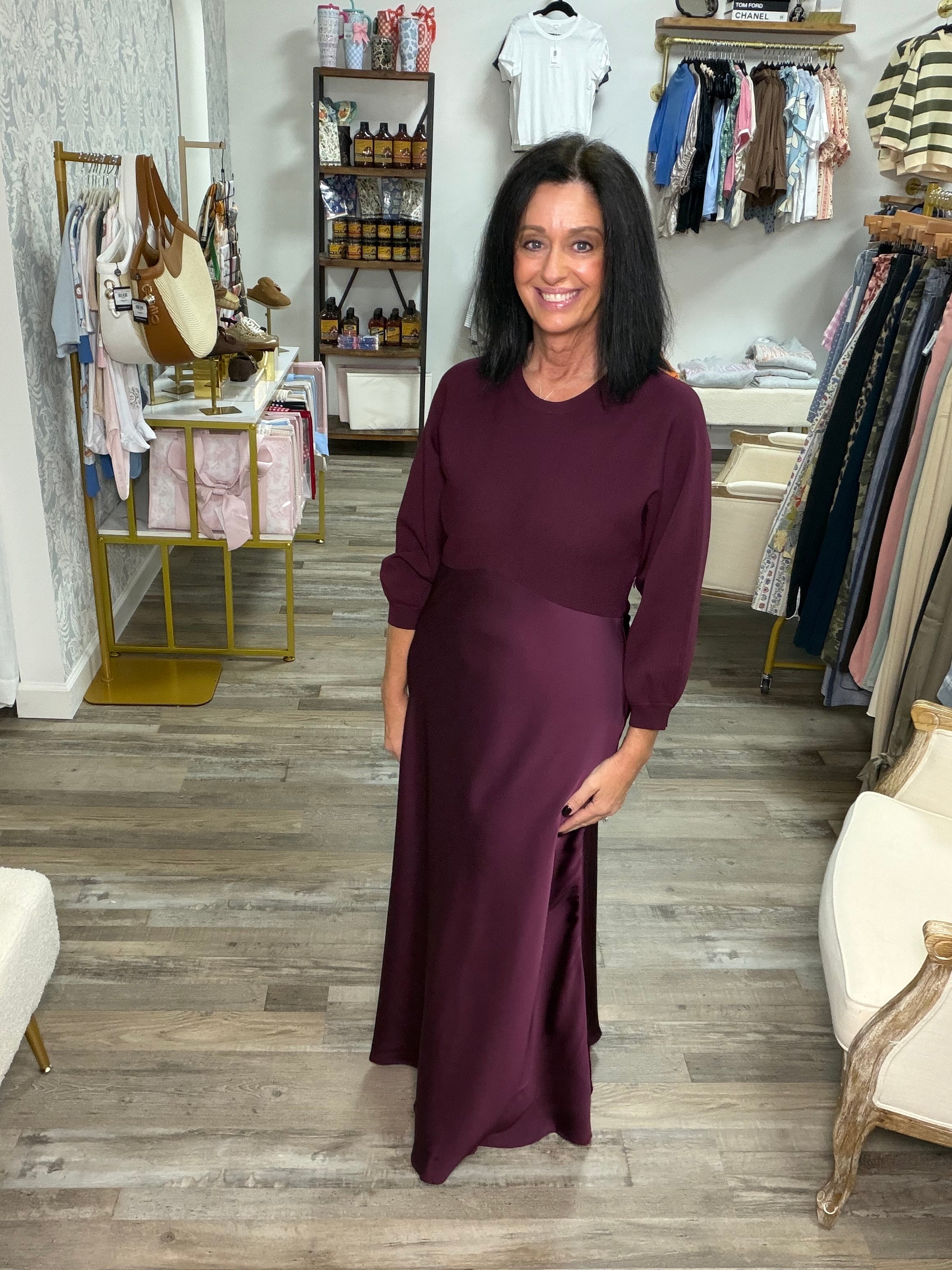 The Satin & Sweater Midi Dress