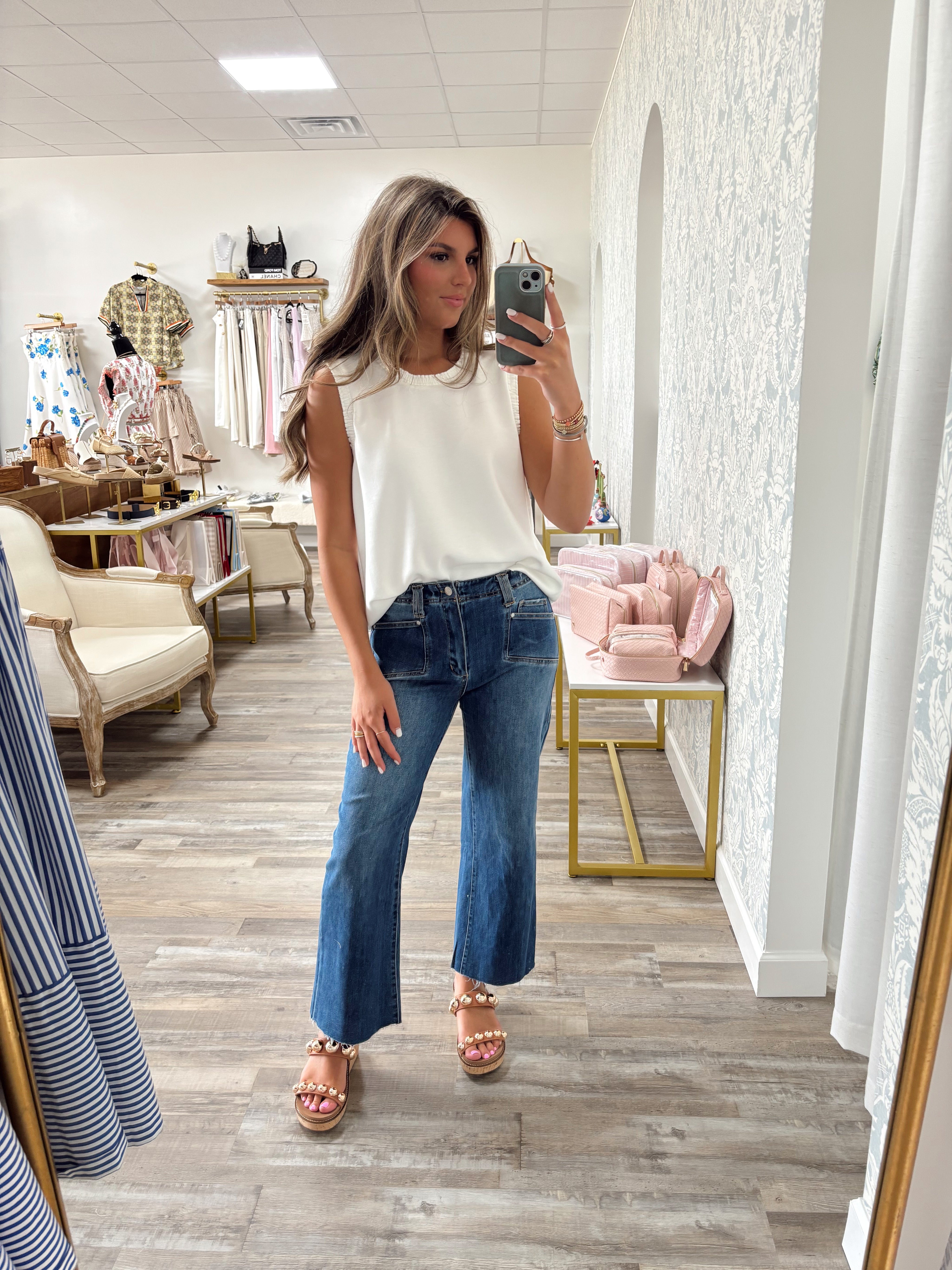 Tank top with ruffle trim