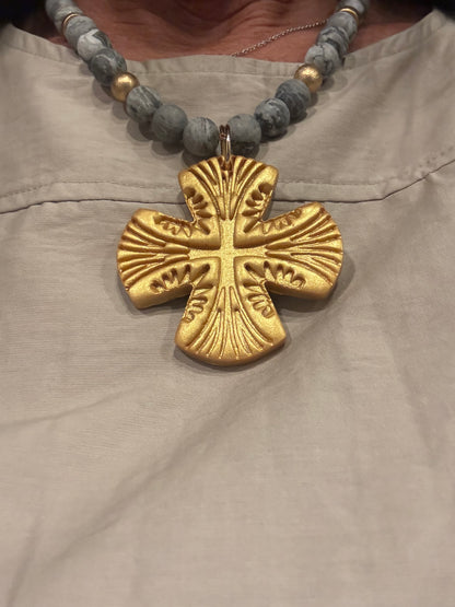 Hidden Truth Grey/Gold Cross Necklace