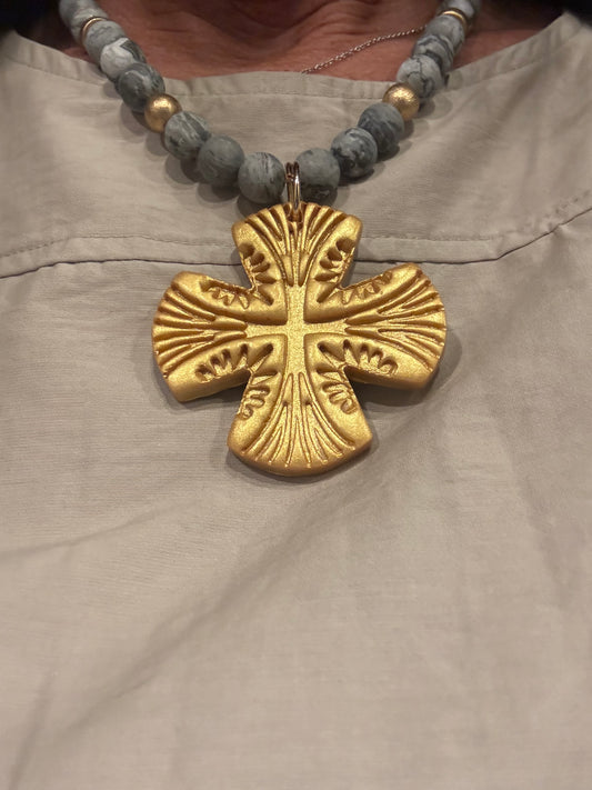 Hidden Truth Grey/Gold Cross Necklace