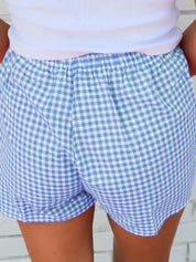 Gingham Print Shorts High Waist Elastic Casual Summer
