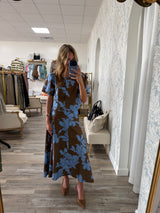 Blue and mocha floral skirt
