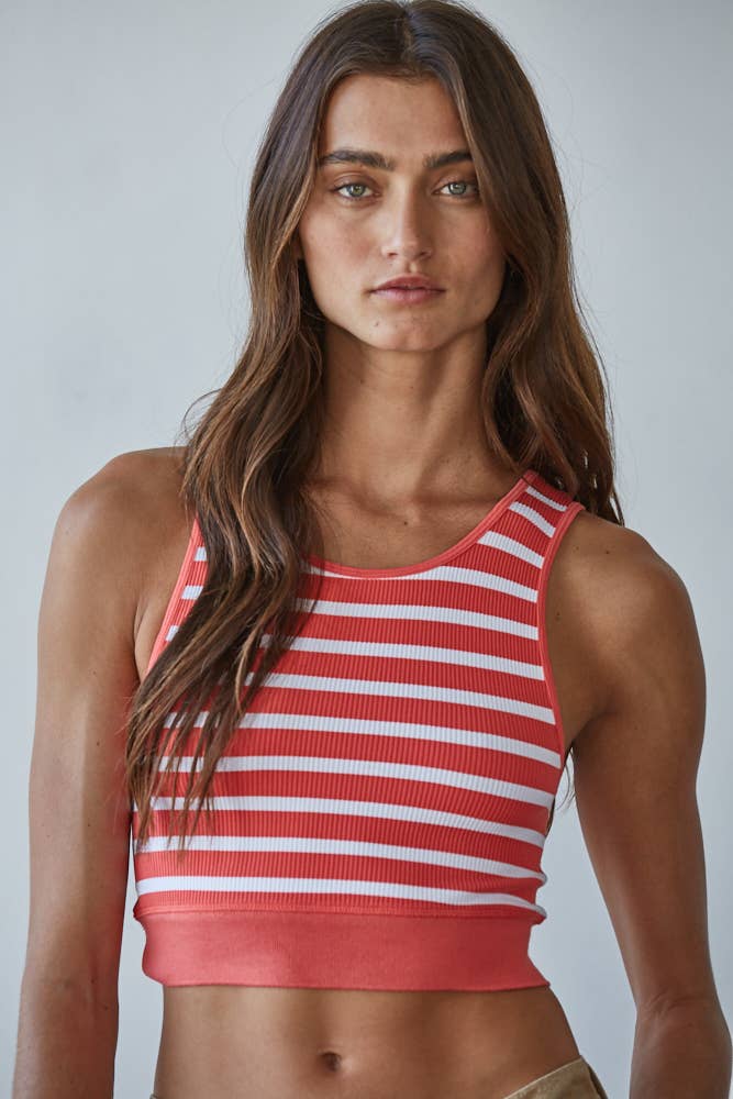 S1107 | Knit Seamless Ribbed Striped Racerback Brami