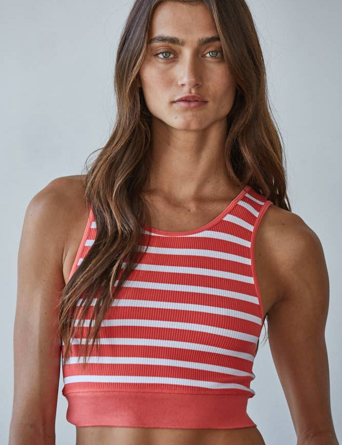 S1107 | Knit Seamless Ribbed Striped Racerback Brami