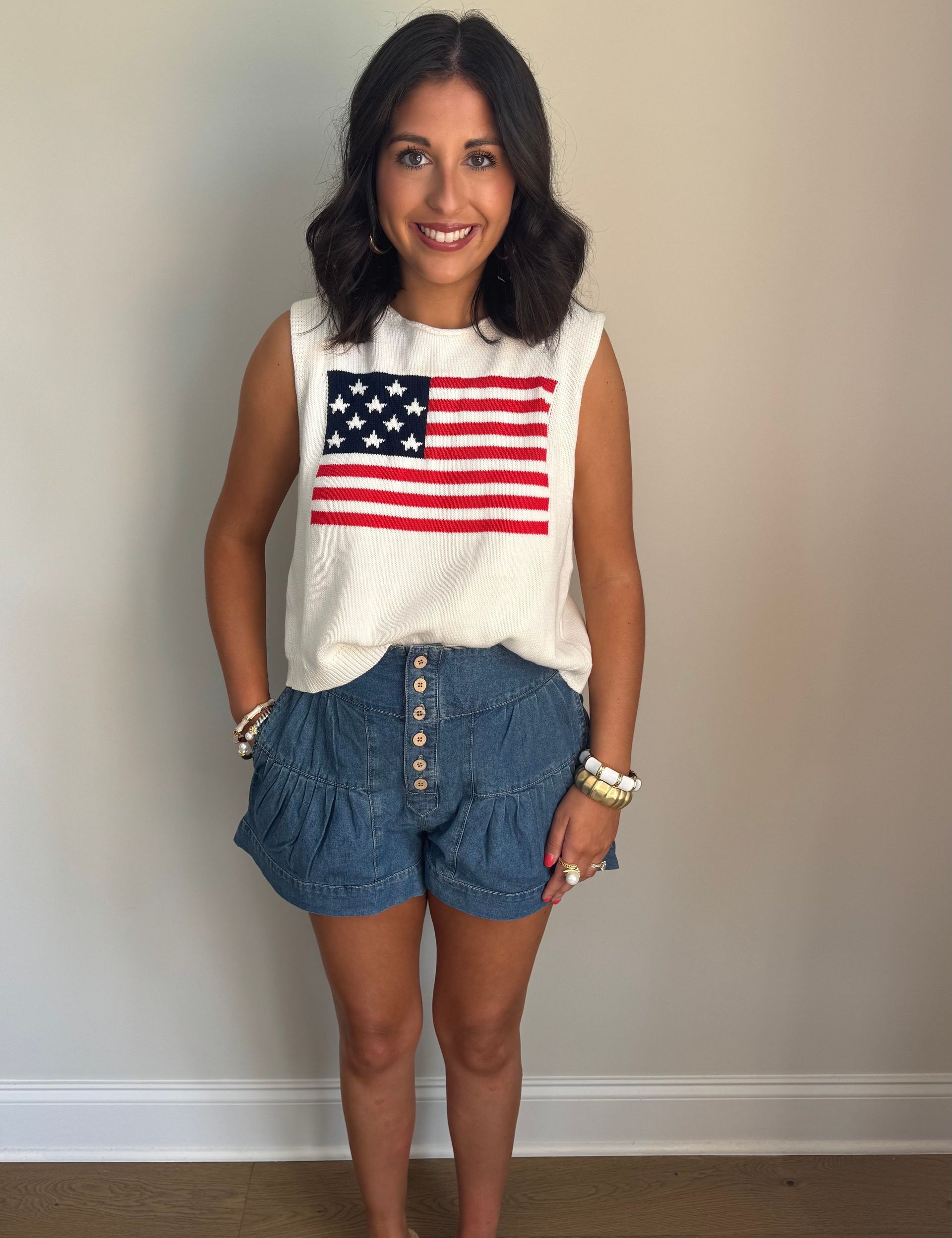 American Flag Back Tie Detail Knit Vest top