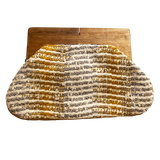 Beaded Gold Silver Clutch with Wooden Handle