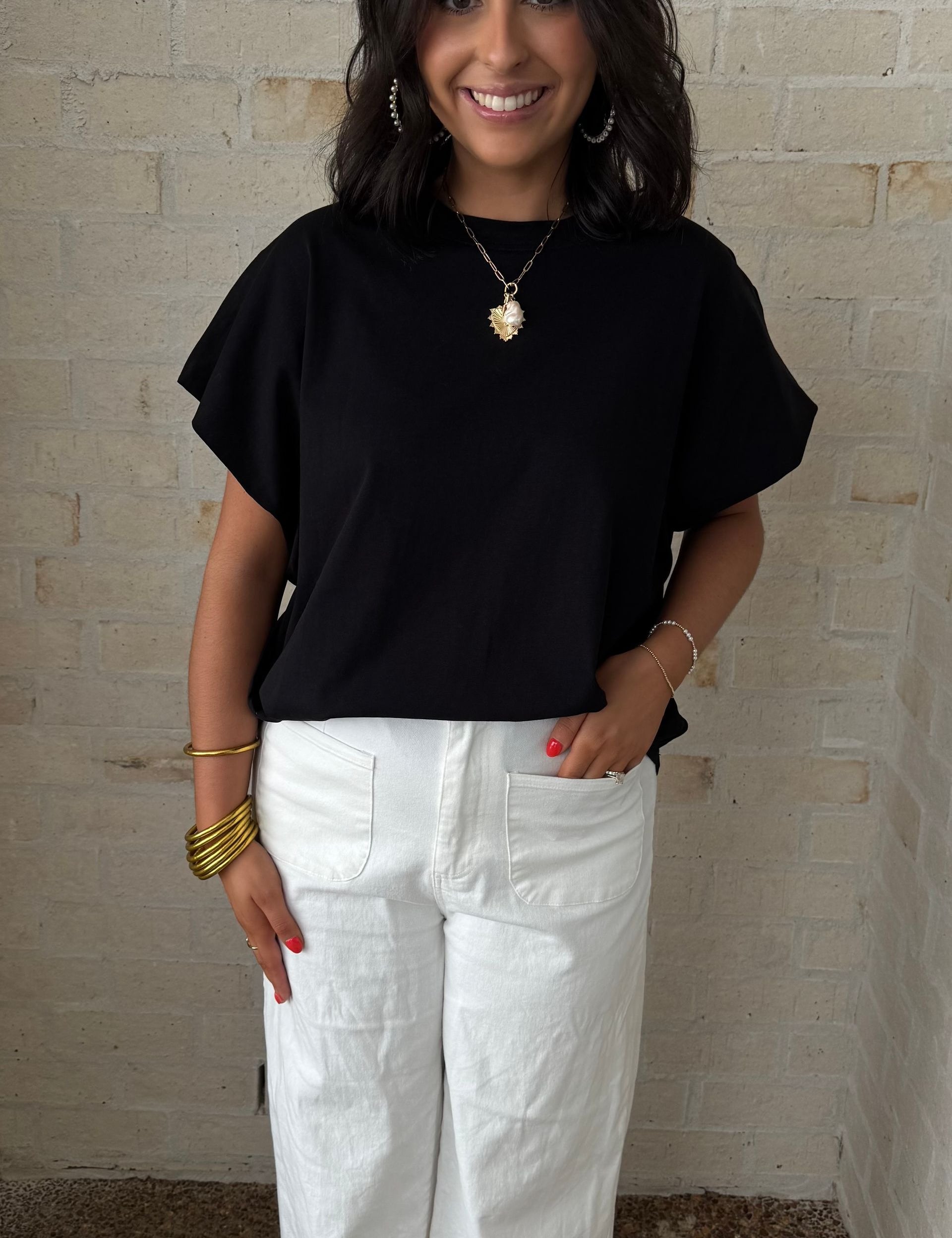 Black Solid Tunic Top