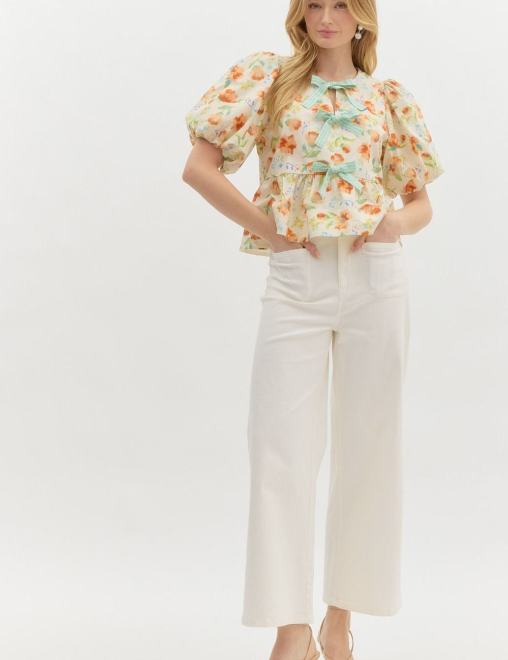 Entro White Wide Leg Pants
