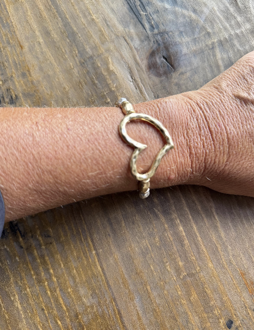 Gold Heart Bangle Bracelet