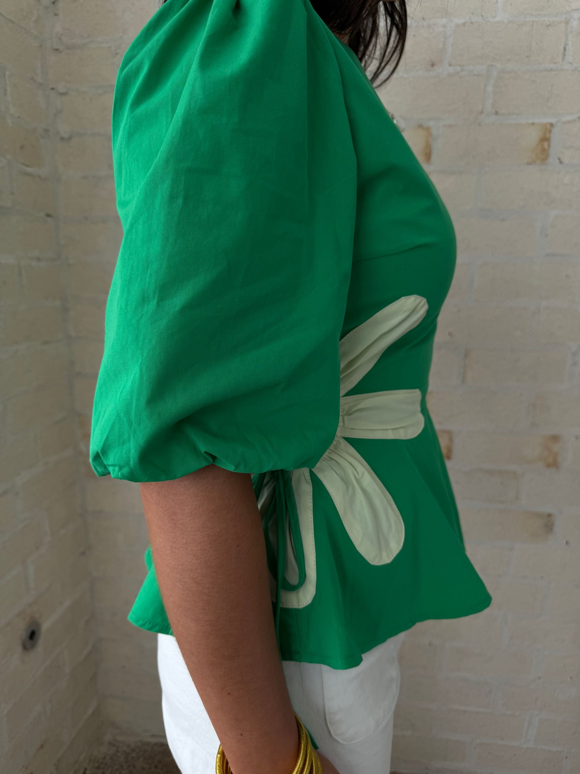 Green Flower Detail Peplum Top