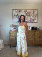 Happy Hour Print Spaghetti Strap Midi Dress