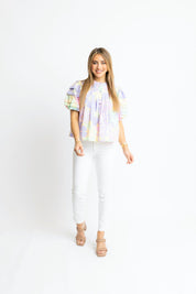 Karlie Lavender Floral Pleat Sleeve Top