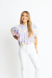 Karlie Lavender Floral Pleat Sleeve Top