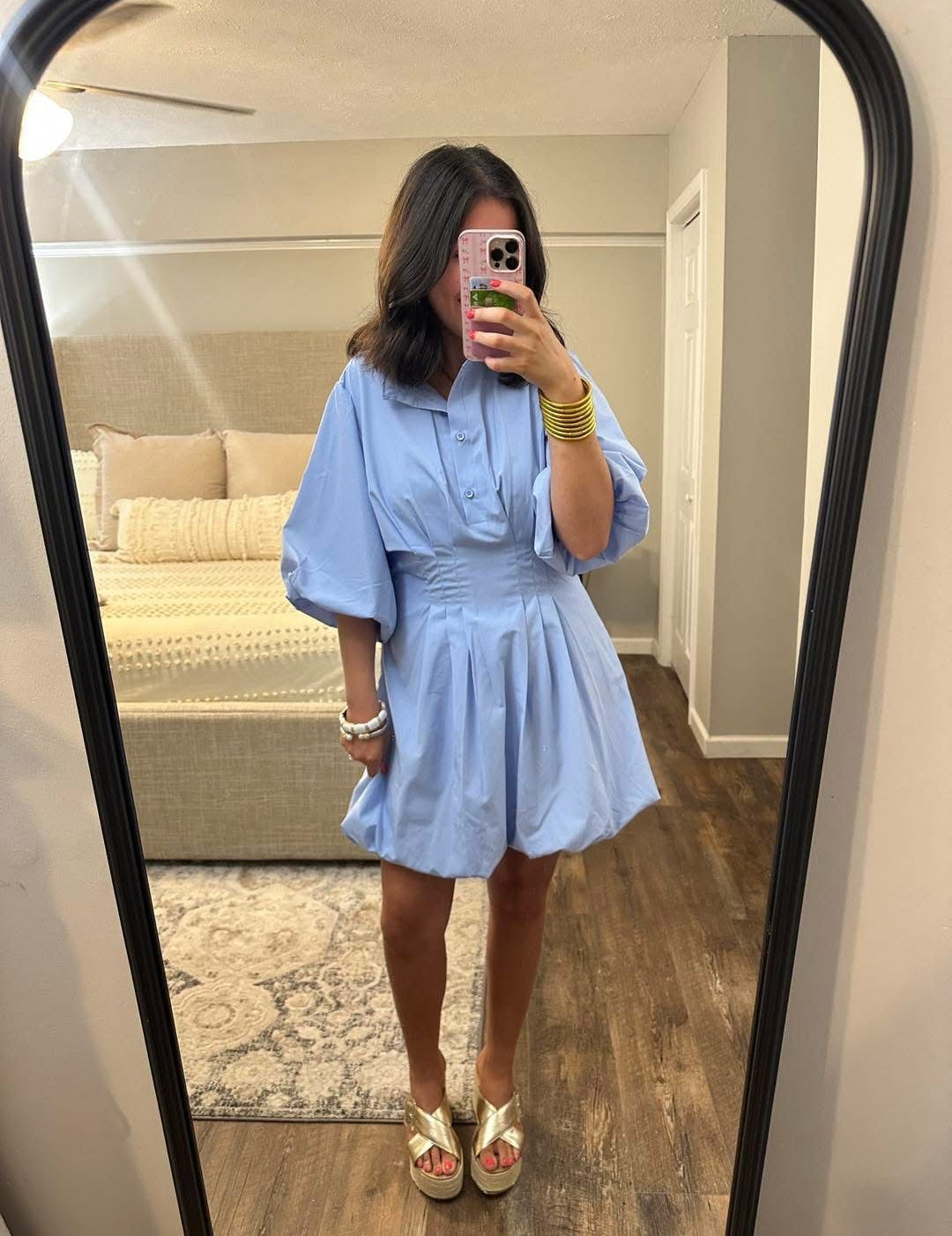 Karlie Lt Blue Ruffle Collar Bubble Hem Dress