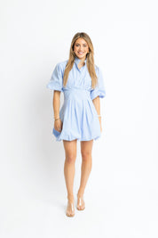 Karlie Lt Blue Ruffle Collar Bubble Hem Dress