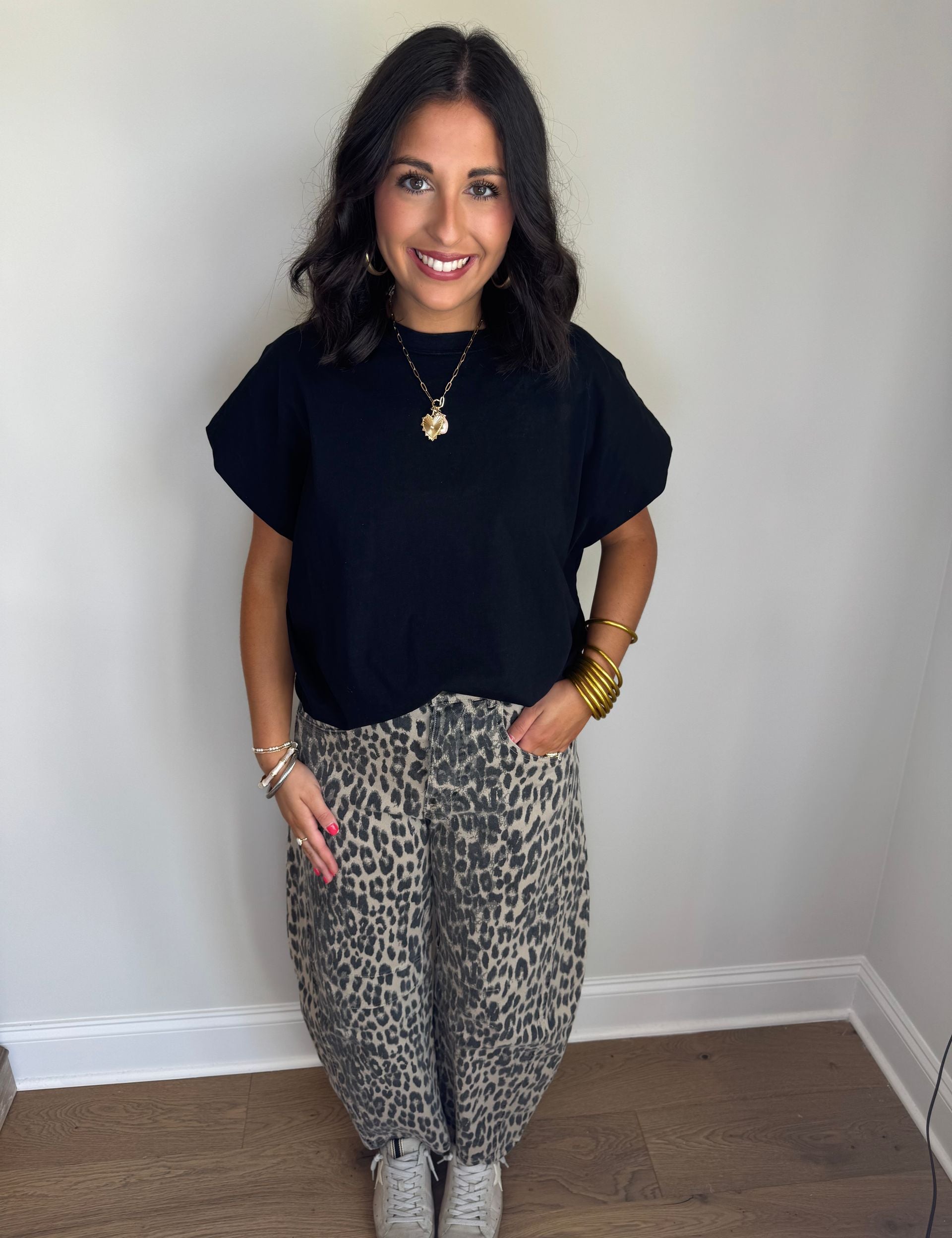 Leopard Printed Barrel Jeans