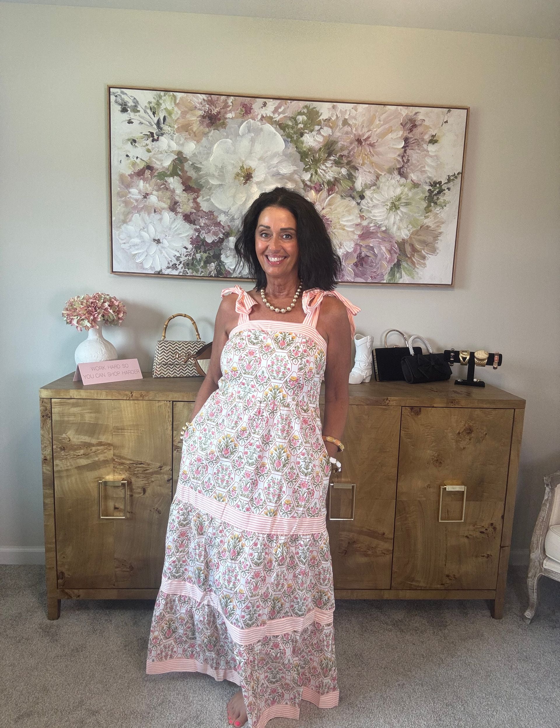 Peach Floral Print Maxi Dress
