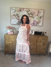 Peach Floral Print Maxi Dress