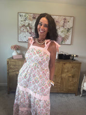 Peach Floral Print Maxi Dress