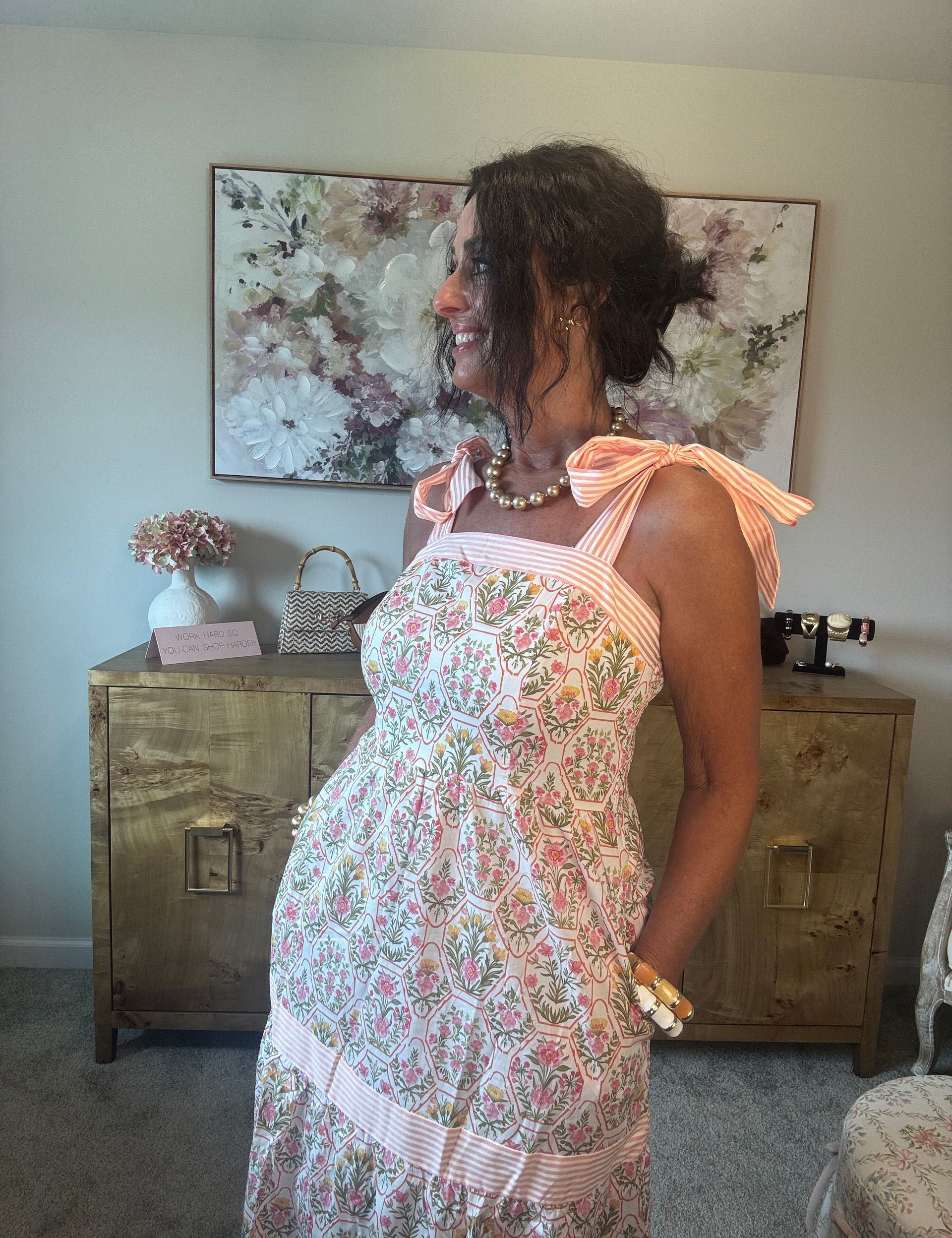 Peach Floral Print Maxi Dress