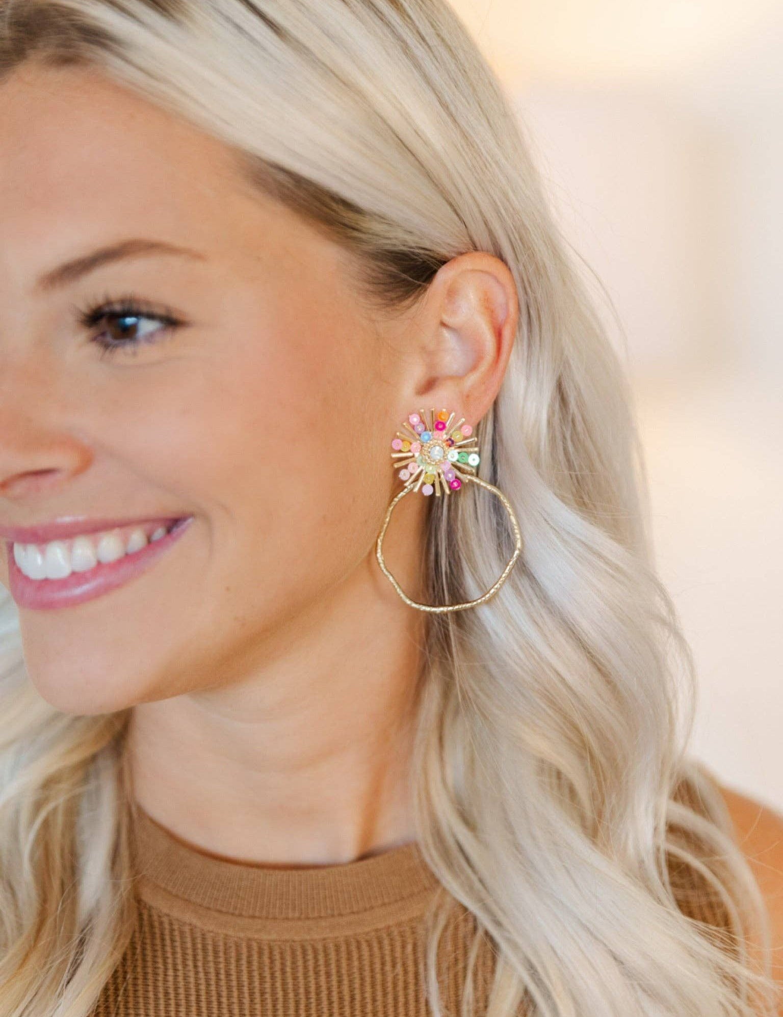 Rainbow Sequin Sunburst Hoops