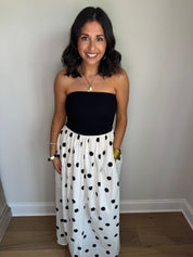 The Marilyn Black/White Strapless Polka Dot Midi Dress