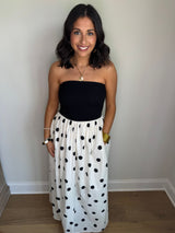 The Marilyn Black/White Strapless Polka Dot Midi Dress
