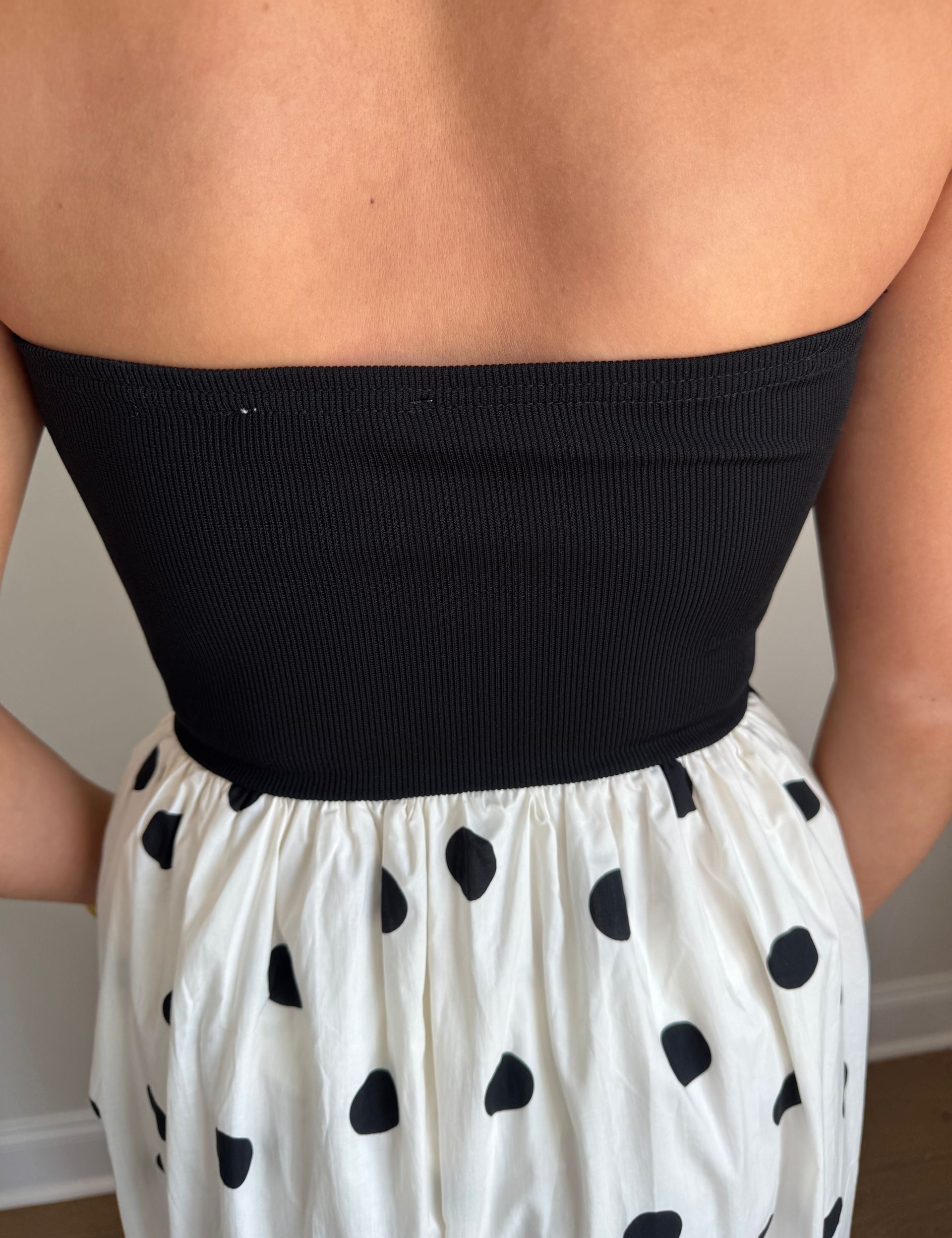 White Strapless Polka Dot Midi Dress