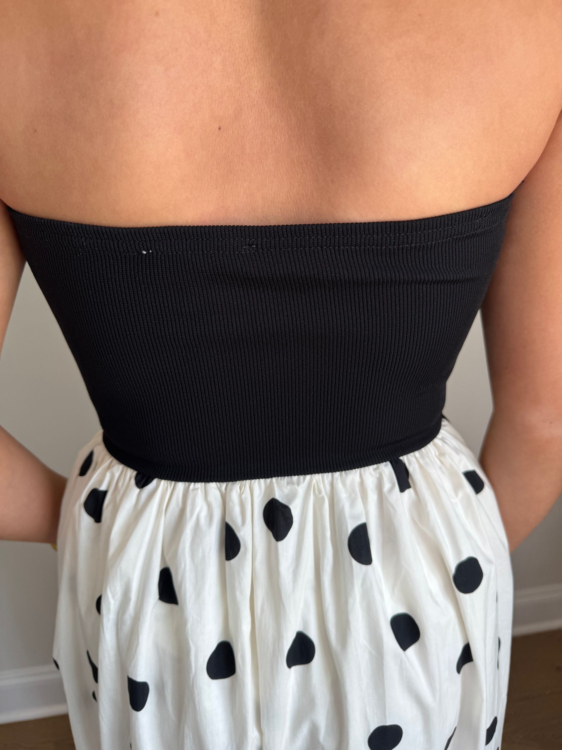 The Marilyn Black/White Strapless Polka Dot Midi Dress