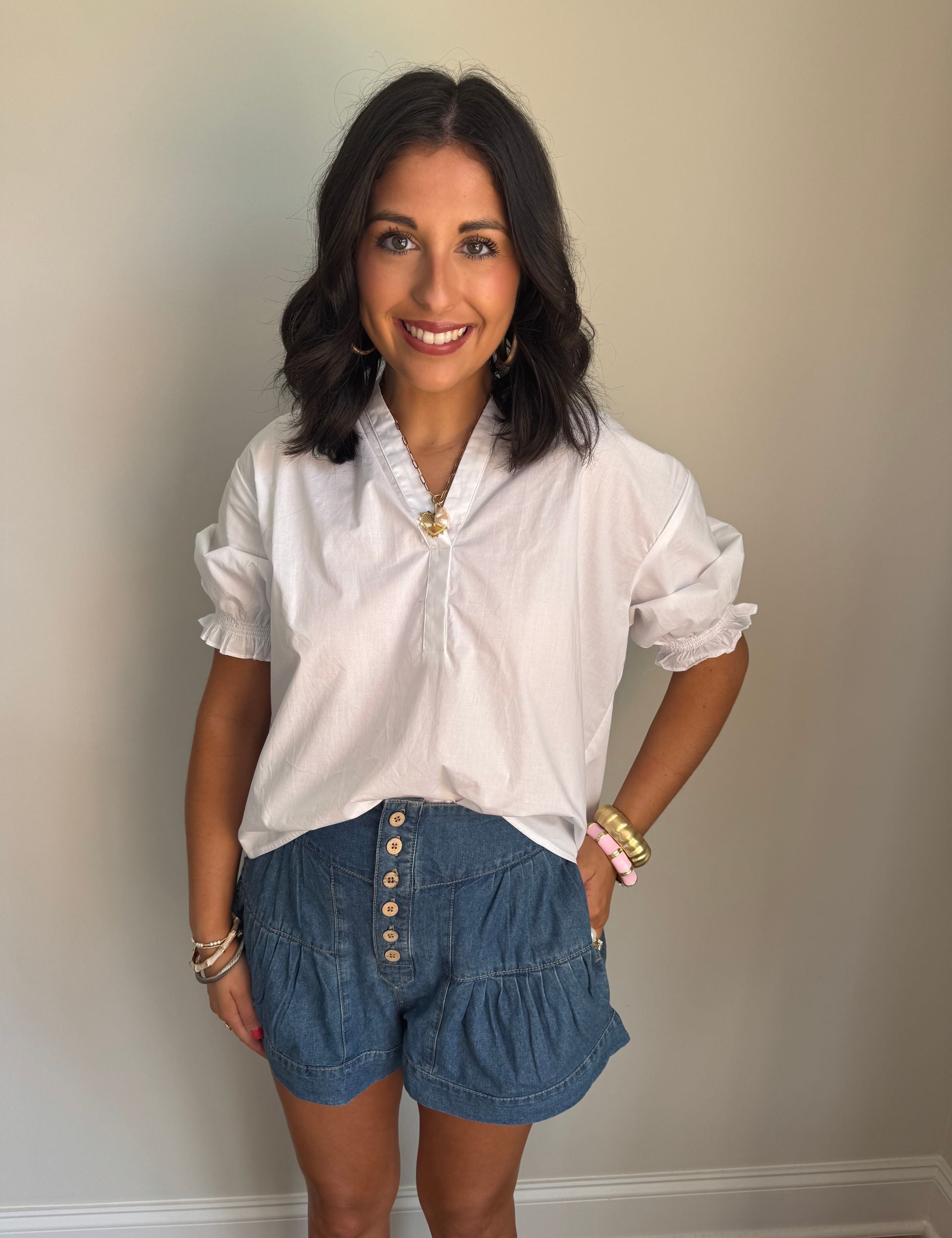 White Balloon sleeve Top