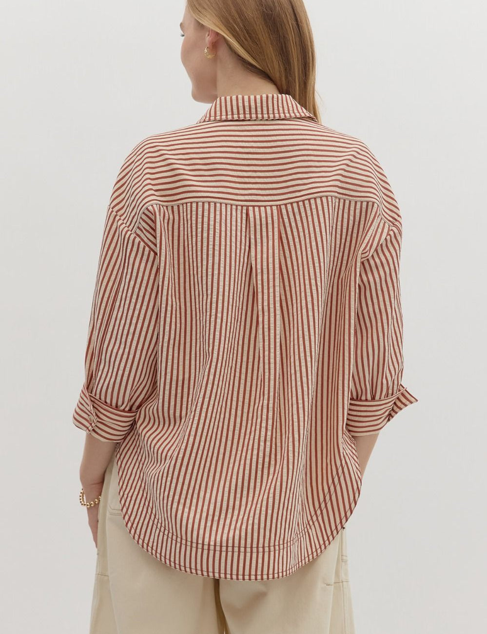 Entro rust striped button down top