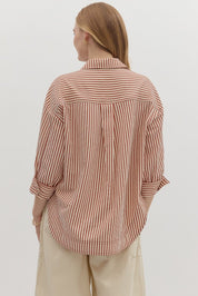 Entro rust striped button down top