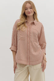 Entro rust striped button down top