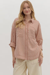 Entro rust striped button down top