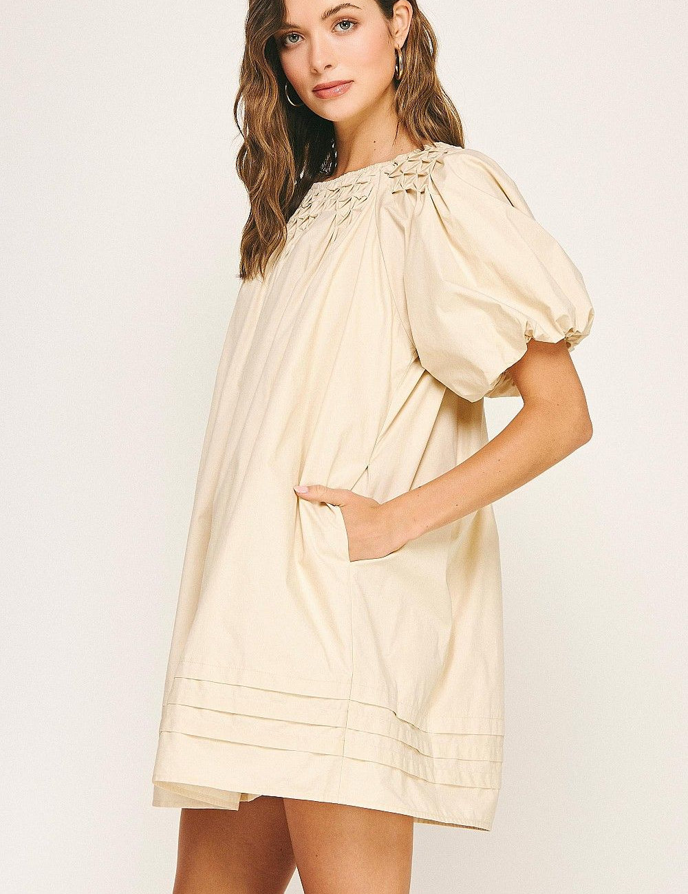 Strut bolt almond baby doll dress